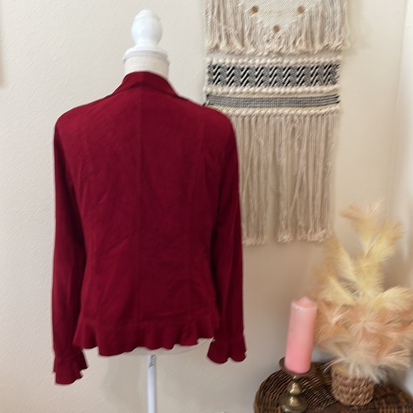 Red Ruffled Blazer with Hook Front Closure / Brand Rafael: Size 12 / Lightweight - Picture 7 of 9